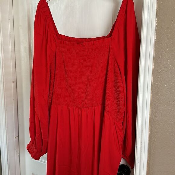 LA Ligne Smocked Bodice Midi Red Dress 4X Christmas Holiday Women's NWT - Picture 9 of 11